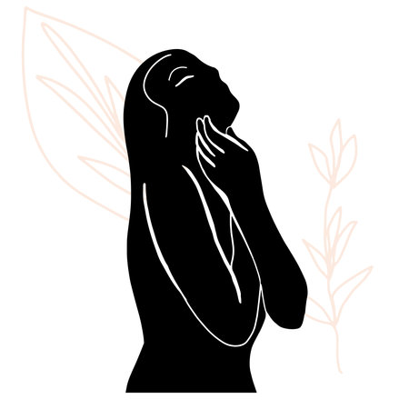 Black female figure hand drawing, sketch, graphics, chest, vector.のイラスト素材
