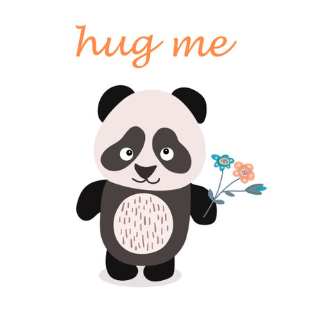 Vector illustration of a cute panda with flowers, the inscription hug meのイラスト素材