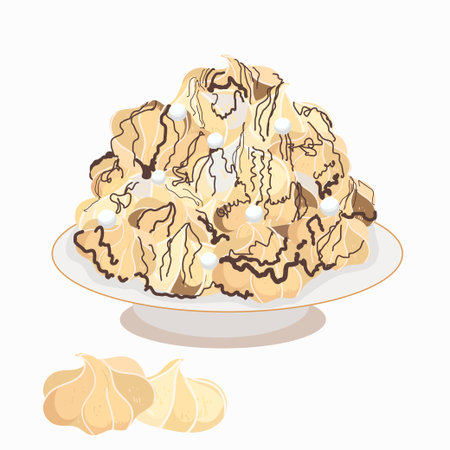 Vector illustration of a cake made of meringues, Count ruins, bizet, illustration for pastry shop, logo, bakery.のイラスト素材