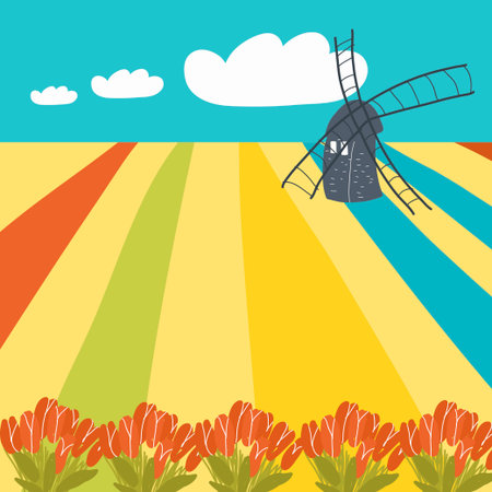 Conceptual vector illustration with symbols Holland, Netherlands, Amsterdam, landmarks, travel, tourism.のイラスト素材