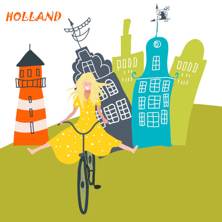 Conceptual vector illustration with symbols Holland, Netherlands, Amsterdam, landmarks, travel, tourism.のイラスト素材