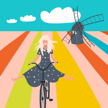 Conceptual vector illustration with symbols Holland, Netherlands, Amsterdam, landmarks, travel, tourism.のイラスト素材