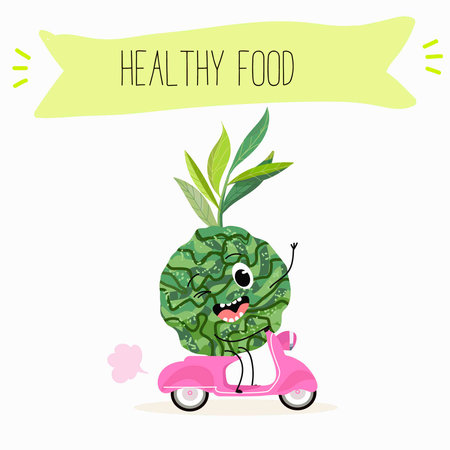 Cute cartoon bergamot characters with different activities. Flat vector illustration, funny fruits. Organic food.のイラスト素材