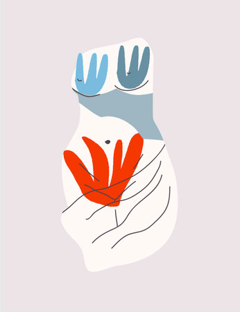 Hand drawn vector abstract outline, graphics, modern line art of Greek ancient sculpture old vase and statue. Antique classical ancient statue in trendy style, hand drawn.のイラスト素材