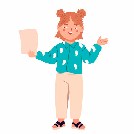 Happy African-American boy, cheerful excited expression on his face, waving. Happy cheerful cheerful black child. Flat vector illustration on white backgroundのイラスト素材