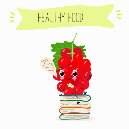 Funny red current character design. Fruit poster. Vector illustration.のイラスト素材