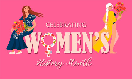 Women's History month is observed every year in March, is an annual declared month that highlights the contributions of women to events in history and contemporary society. Vector illustration design.のイラスト素材