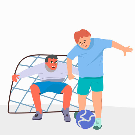 little kid with father play foot ballのイラスト素材