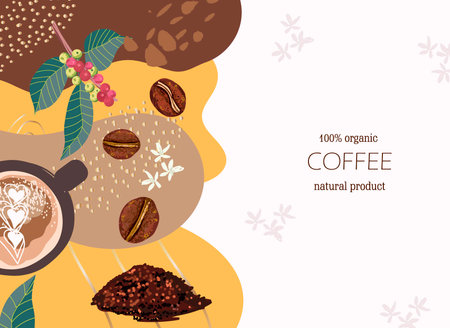 Vector frame with hand drawn coffee and abstract elements.のイラスト素材