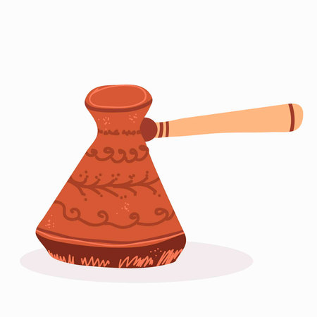 Turkish fishborn coffee pot prepared coffee. Vector illustration, flat design.のイラスト素材