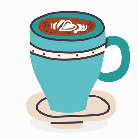 Hot or cold coffee beverage. Espresso, americano cup, cappuccino and latte in ceramic cup, mug. Vector illustration hand drawn style.のイラスト素材