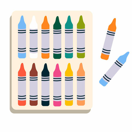 Oil pastel, set of pastel crayons. Back to School. Colored pencils isolated on white.Design element for poster, background, print, web, sale. Flat illustration.のイラスト素材
