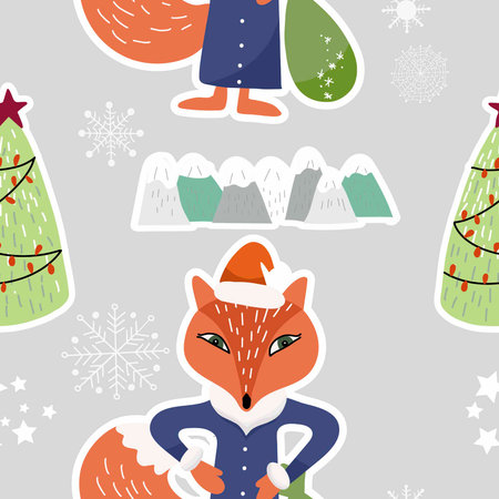 Merry Christmas and Happy New Year! Seamless pattern, new year symbol, hand drawn vector illustration.のイラスト素材