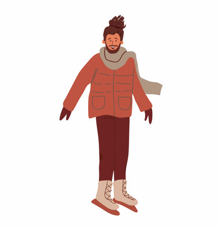 Young man, black guy, learns to skate. Active lifestyle and health care. Colored flat hand drawn vector illustration.のイラスト素材