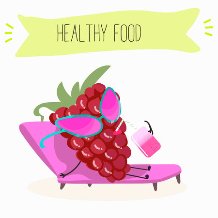 Cute blackberry characters, funny fruits, berries, different activities. Flat vector illustration. Organic food, healthy food, illustrations for kids menu, invitations.のイラスト素材