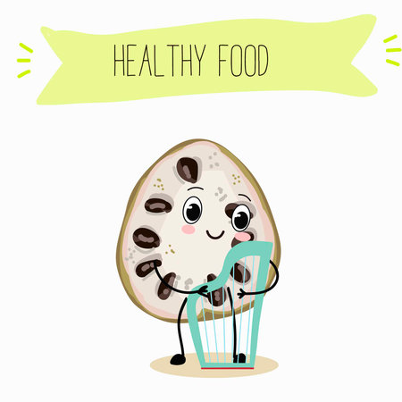 Cherimoya fruit cute funny cheerful characters with different poses and activities. Natural vitamin antioxidant detox food collection. Vector hand drawn illustration.のイラスト素材