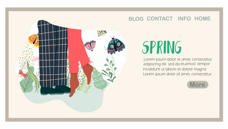 Landing page spring, people in love, a couple, a blossom, hand drawn vector illustration.のイラスト素材
