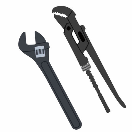 Adjustable spanner free construction, plumbing services icon, wrench icon and tools vector hand drawn design illustrationのイラスト素材