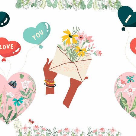 Background, seamless pattern, backdrop lovers day, spring, blooming, delicate, hand drawn vector.のイラスト素材