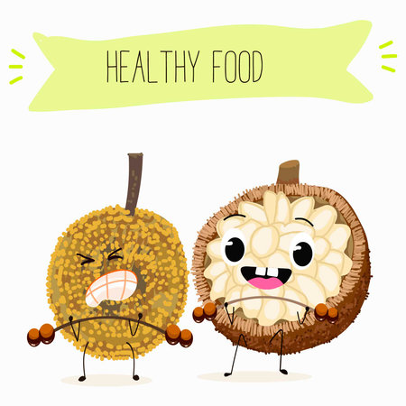 Marang fruit cute funny cheerful characters with different activities.Natural vitamin antioxidant detox food collection. Vector hand drawn illustration.のイラスト素材