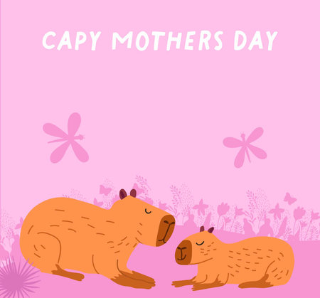 Postcards with copycards for mothers day. Positive copycards in the image of mom with child. Hand drawing vector.のイラスト素材