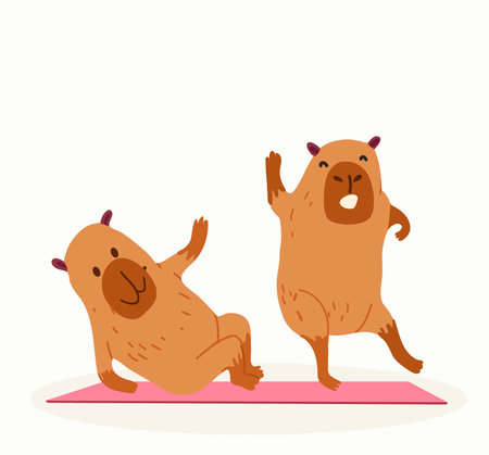 Funny capybara plays sports. Vector illustration. Hand drawn.のイラスト素材