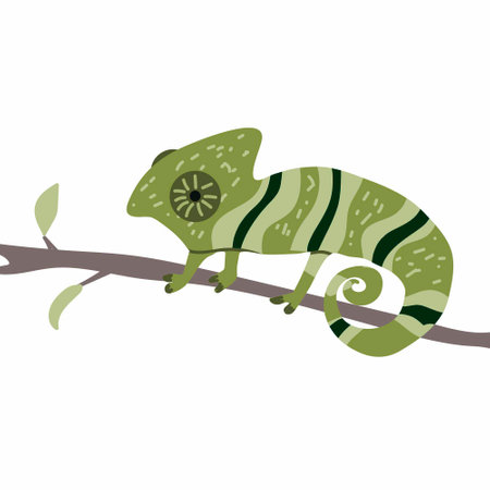 Green Chameleon. Flat Vector hand drawn Illustrationのイラスト素材