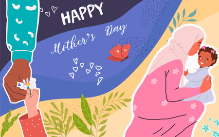 Collage, banner, background, horizontal, mothers day, family, hand drawn vector illustration.のイラスト素材