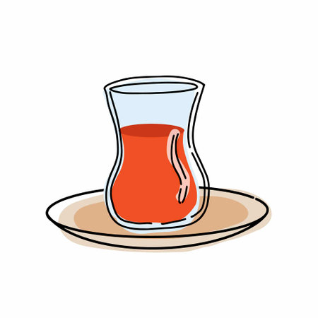 Turkish tea in glass, liner hand drawn vector illustration.のイラスト素材