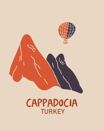 Air balloon cappadocia goreme line art vector hand drawn illustration.のイラスト素材