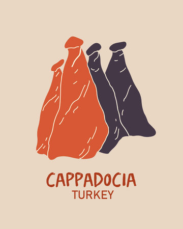 Stone pillars of Cappadocia. Vector illustration liner hand drawn art.のイラスト素材