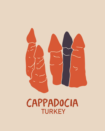 Stone pillars of Cappadocia. Vector illustration liner hand drawn art.のイラスト素材