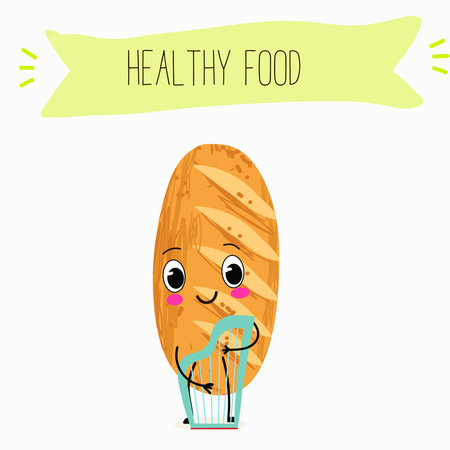 Baked food funny characters, hand drawn vector illustration.のイラスト素材