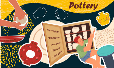 Pottery collage. Hand drawn vector illustration.のイラスト素材