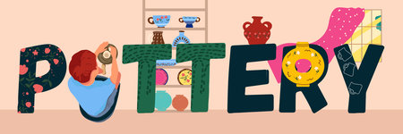 Text Pottery. Hand drawn vector illustration.のイラスト素材
