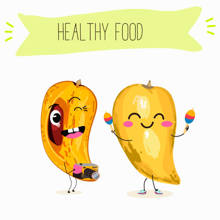 Canistel, Pouteria campechiana fruits, eggfruit thailand meal funny characters, hand drawn vector art.のイラスト素材