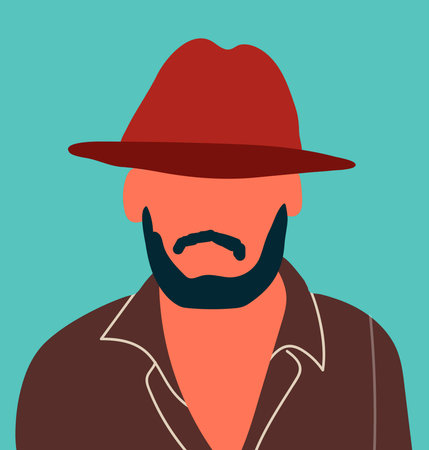 Abstract male portrait, poster. Modern trendy fashion man with beard, hat, mustach. Faceless...