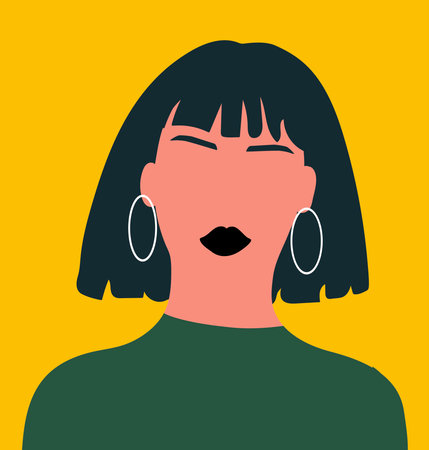 Woman abstract face portrait. Faceless young female character, head avatar. Hand drawn vector illustration.のイラスト素材