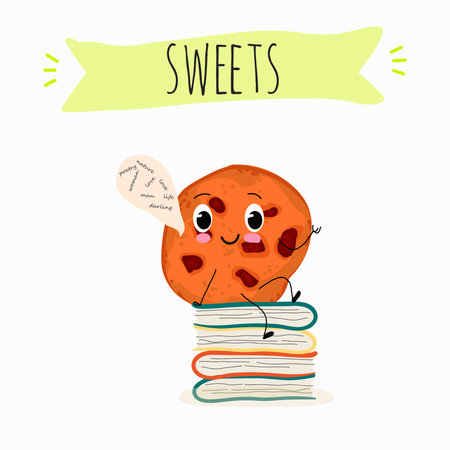 Sweets, bakery funny characters, hand drawn vector illustration.のイラスト素材