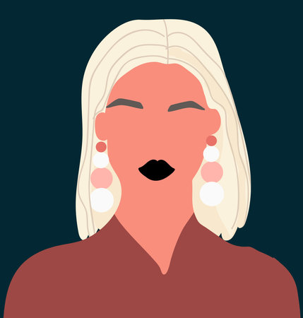 Abstract woman portrait, female avatar, faceless anonymous, user profile. Hand drawn vector illustration.のイラスト素材