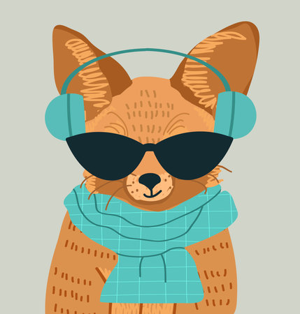 Avatar fennec funny, animal character, fox, Vulpes zerda. Hand drawn vector illustration.のイラスト素材