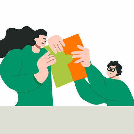 Puzzle team concept. Man, woman. Business person teamwork for success. Vector hand drawn illustration.のイラスト素材