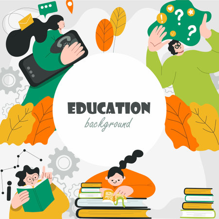 Education background, round, circle, place for text, hand drawn vector illustration.のイラスト素材