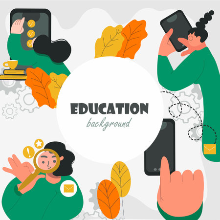 Education background, round, circle, place for text, hand drawn vector illustration.のイラスト素材