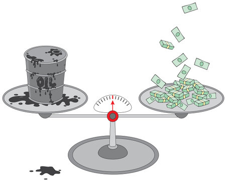 Oil barrel and money on scalesのイラスト素材
