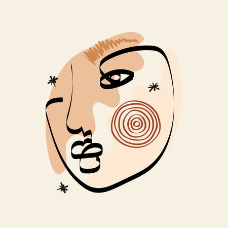 Abstract Woman face one line drawing. Portret minimalistic style. Print for cloth. Square compositionのイラスト素材
