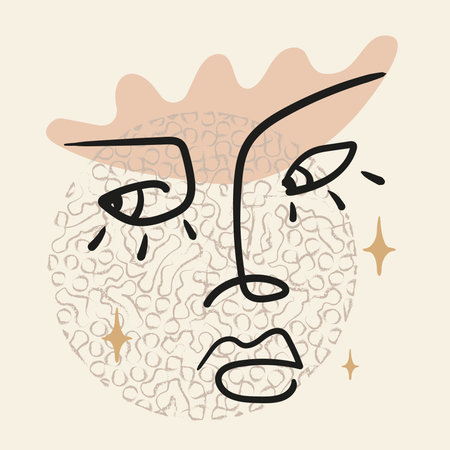 Abstract Woman face one line drawing. Portret minimalistic style. Print for cloth. Square compositionのイラスト素材
