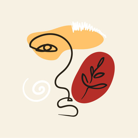 Abstract Woman face one line drawing. Portret minimalistic style. Square compositionのイラスト素材