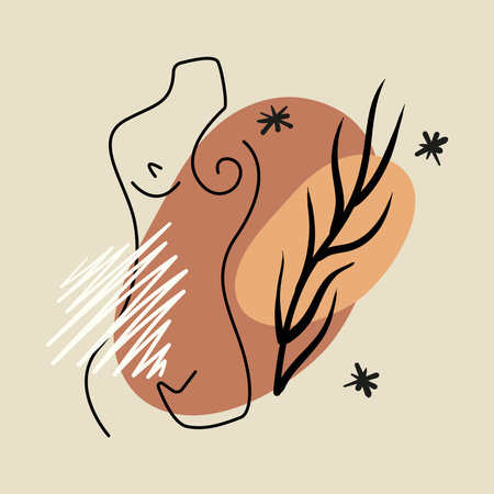 Modern collage with abstract shapes, mid century modern wall art, scandinavian style hand drawn design elementsのイラスト素材