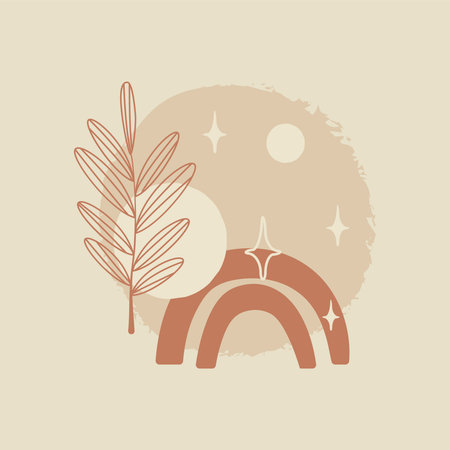 Mid century abstract shapes decorative background or layout, universal aesthetic floral cardのイラスト素材